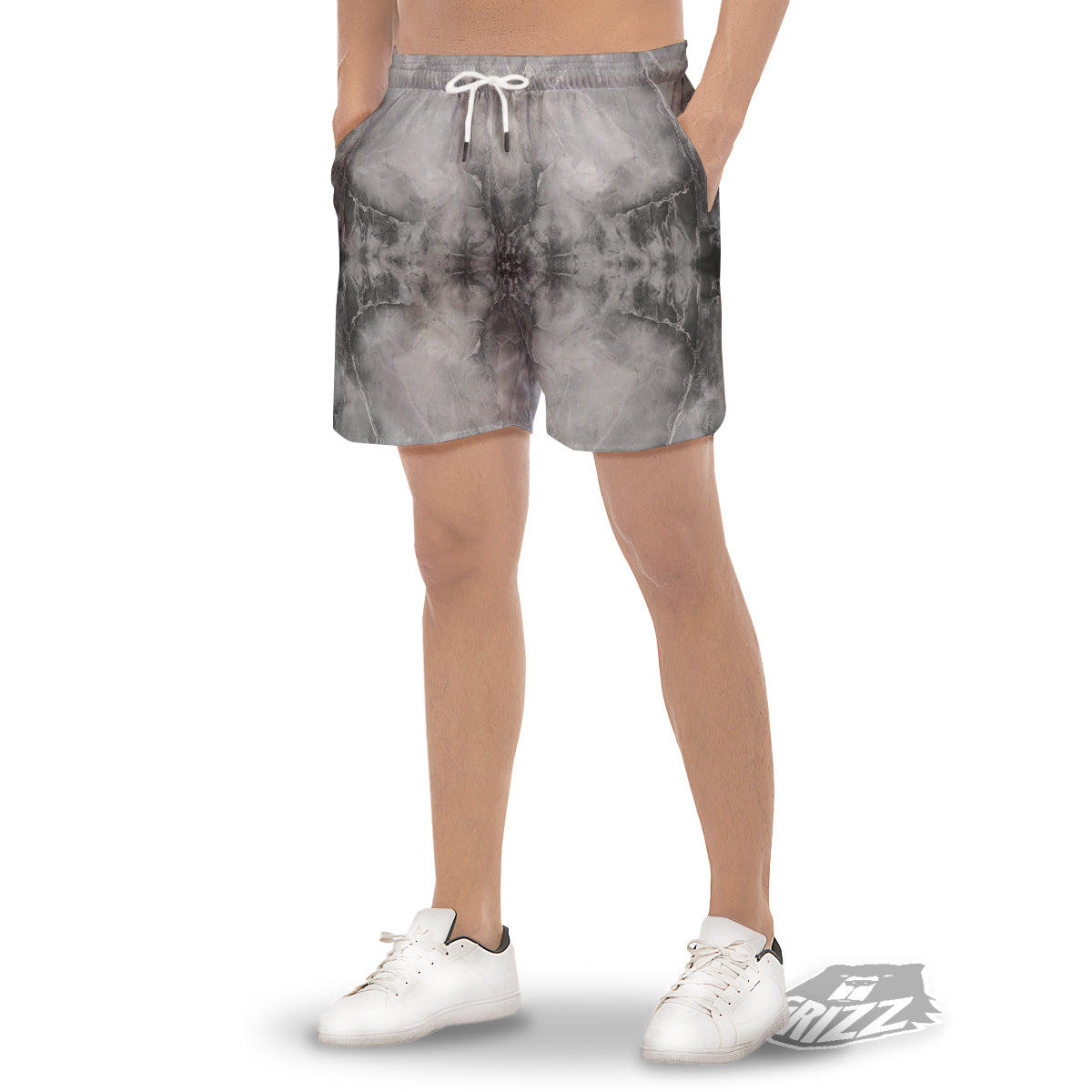 Smoke Marble White Grey Print Pattern Men's Gym Shorts-grizzshop