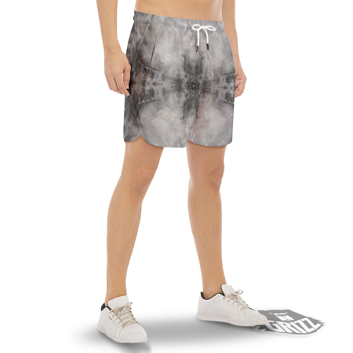 Smoke Marble White Grey Print Pattern Men's Gym Shorts-grizzshop