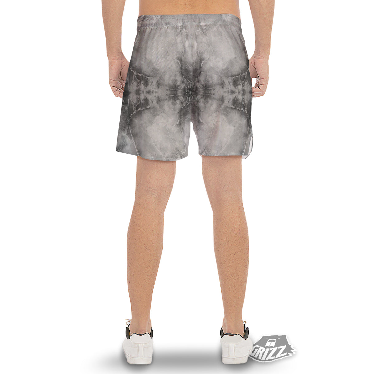 Smoke Marble White Grey Print Pattern Men's Gym Shorts-grizzshop