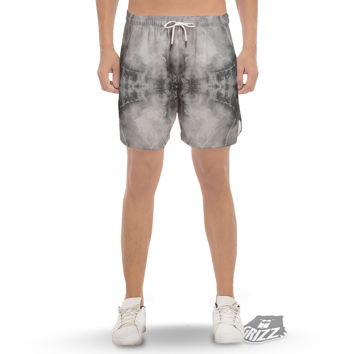 Smoke Marble White Grey Print Pattern Men's Gym Shorts-grizzshop