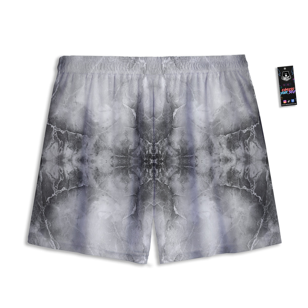 Smoke Marble White Grey Print Pattern Mesh Shorts