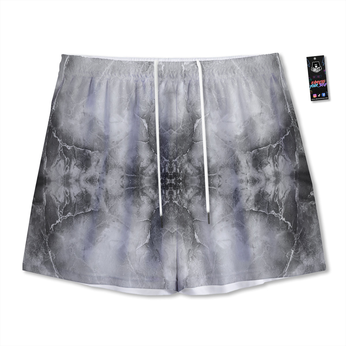 Smoke Marble White Grey Print Pattern Mesh Shorts