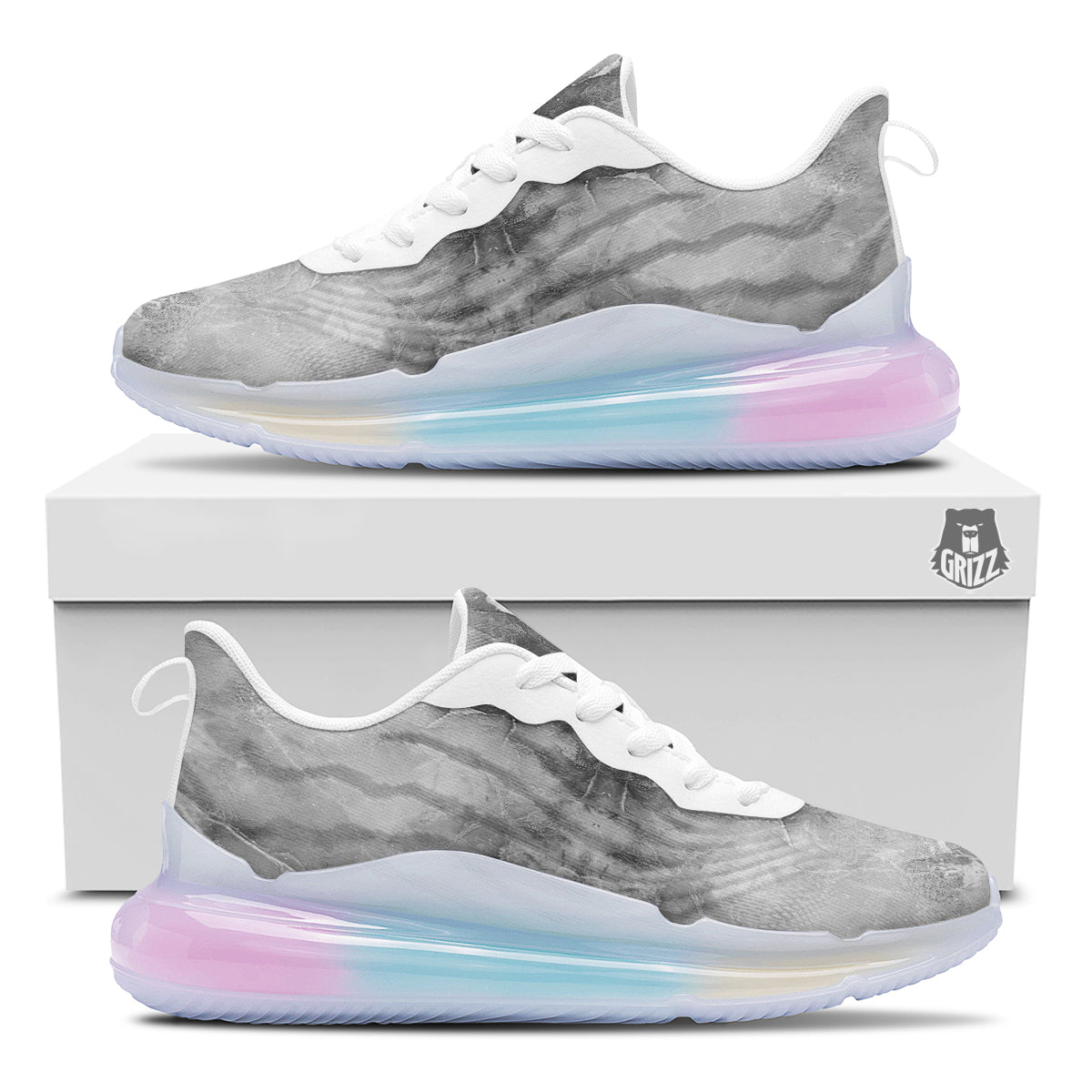 Smoke Marble White Grey Print Pattern Running Sneakers-grizzshop