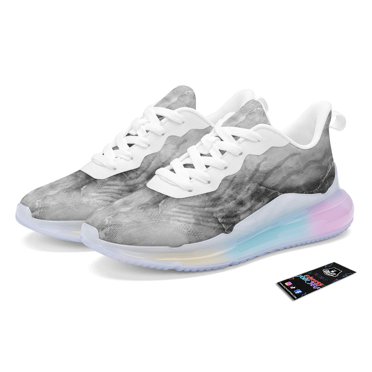 Smoke Marble White Grey Print Pattern Running Sneakers-grizzshop