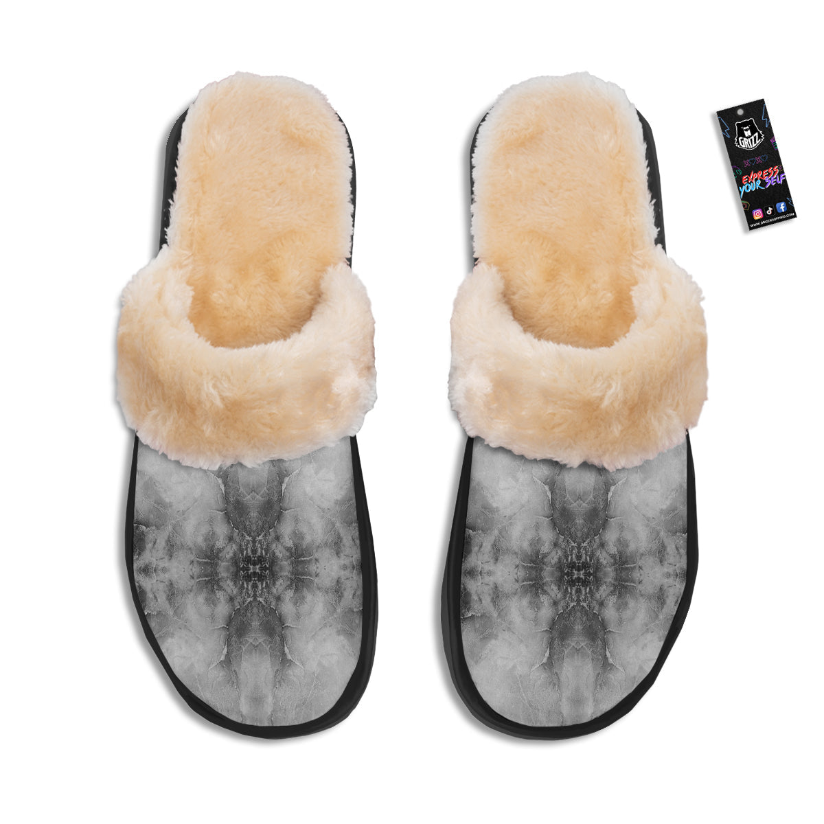 Smoke Marble White Grey Print Pattern Slippers-grizzshop