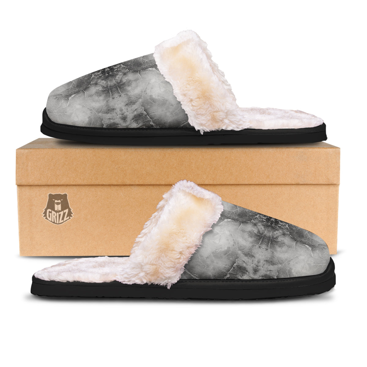 Smoke Marble White Grey Print Pattern Slippers-grizzshop