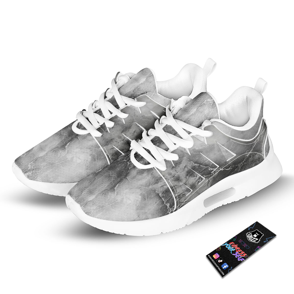 Smoke Marble White Grey Print Pattern Tennis Shoes-grizzshop