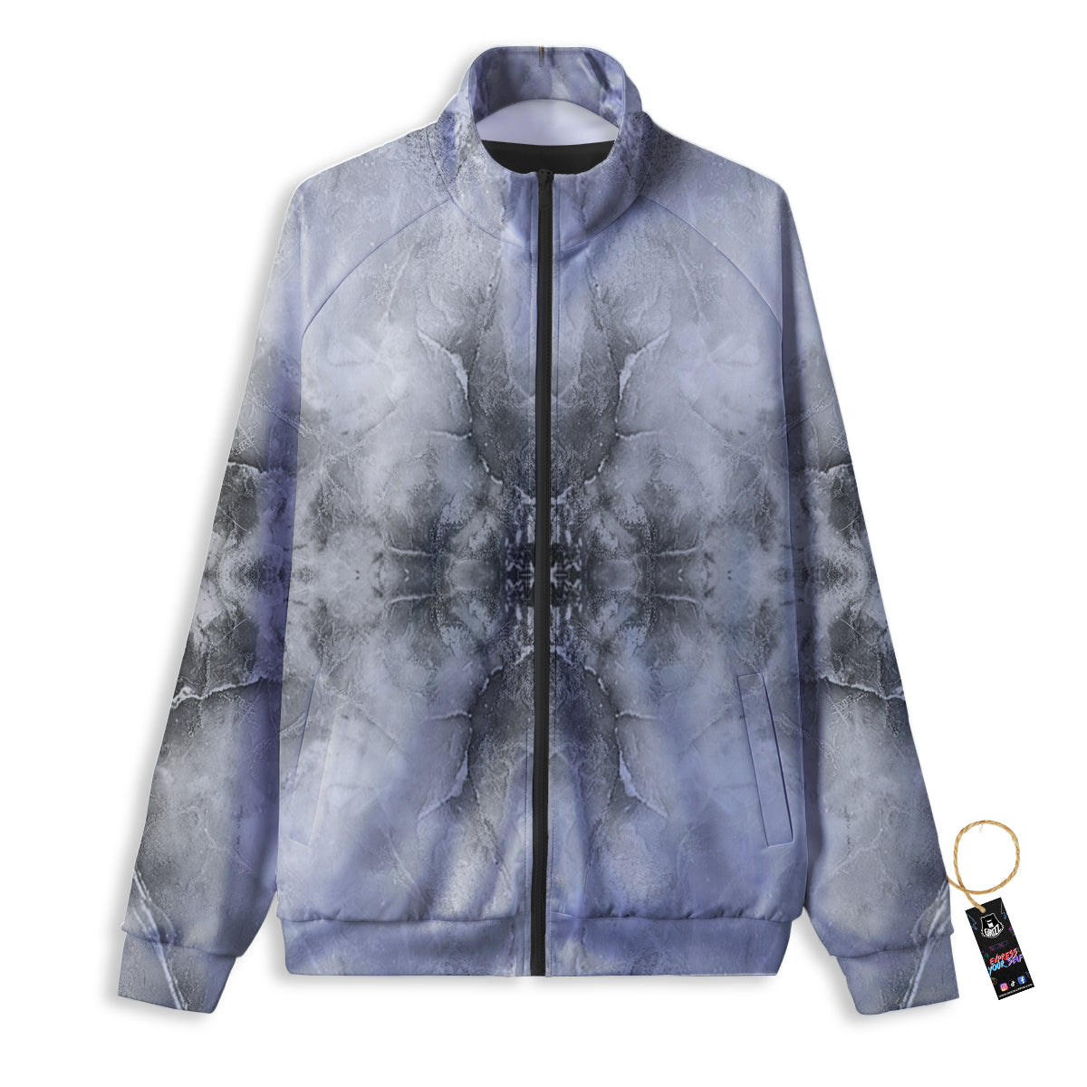 Smoke Marble White Grey Print Pattern Track Jacket-grizzshop