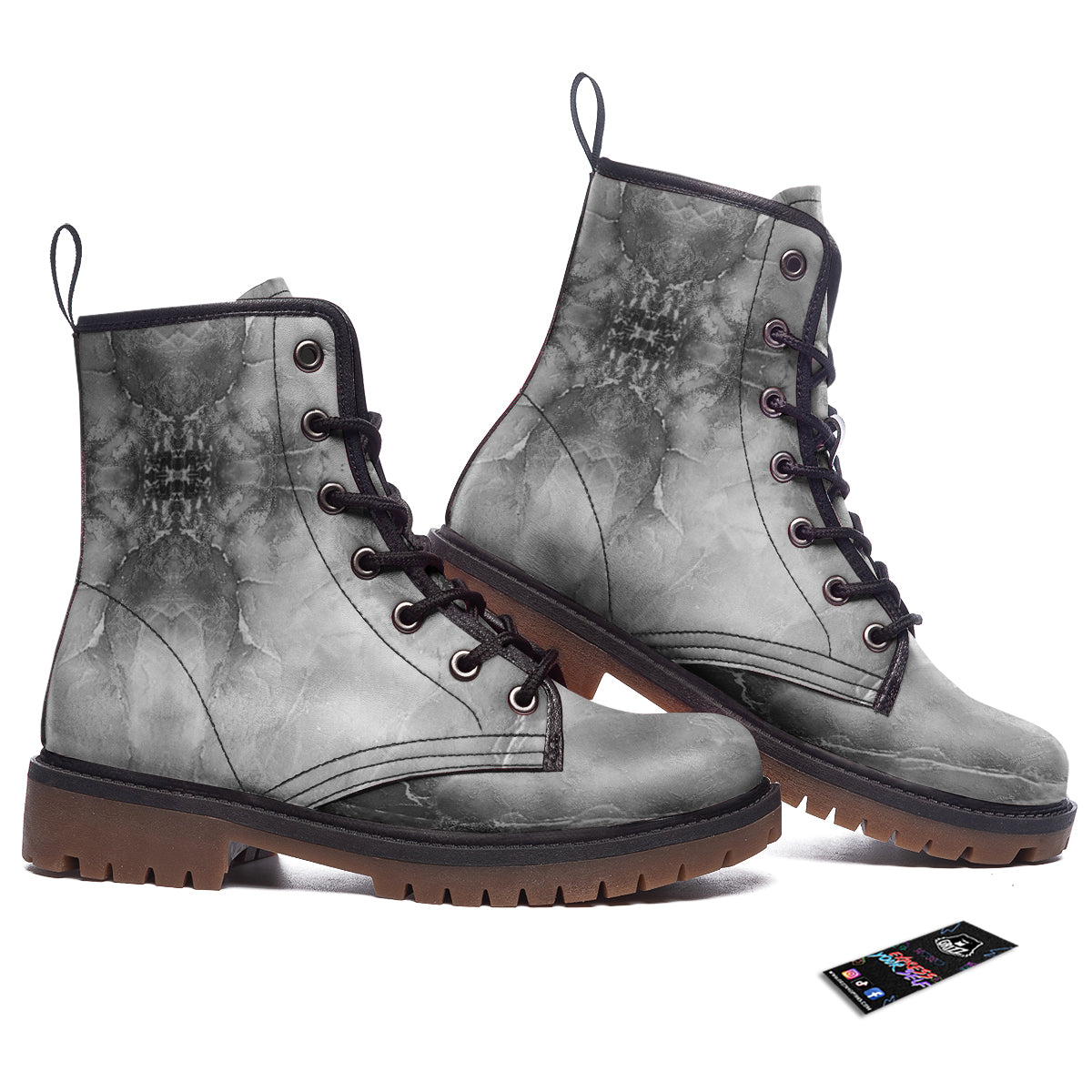 Smoke Marble White Grey Print Pattern Work Boots-grizzshop