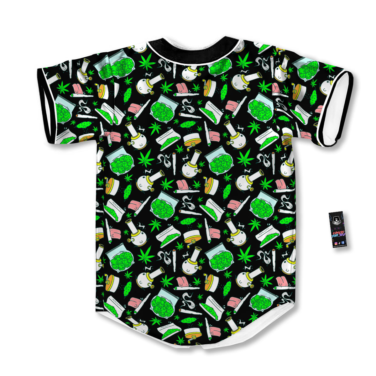 Smoke Weed Green Neon Print Pattern Baseball Jersey-grizzshop
