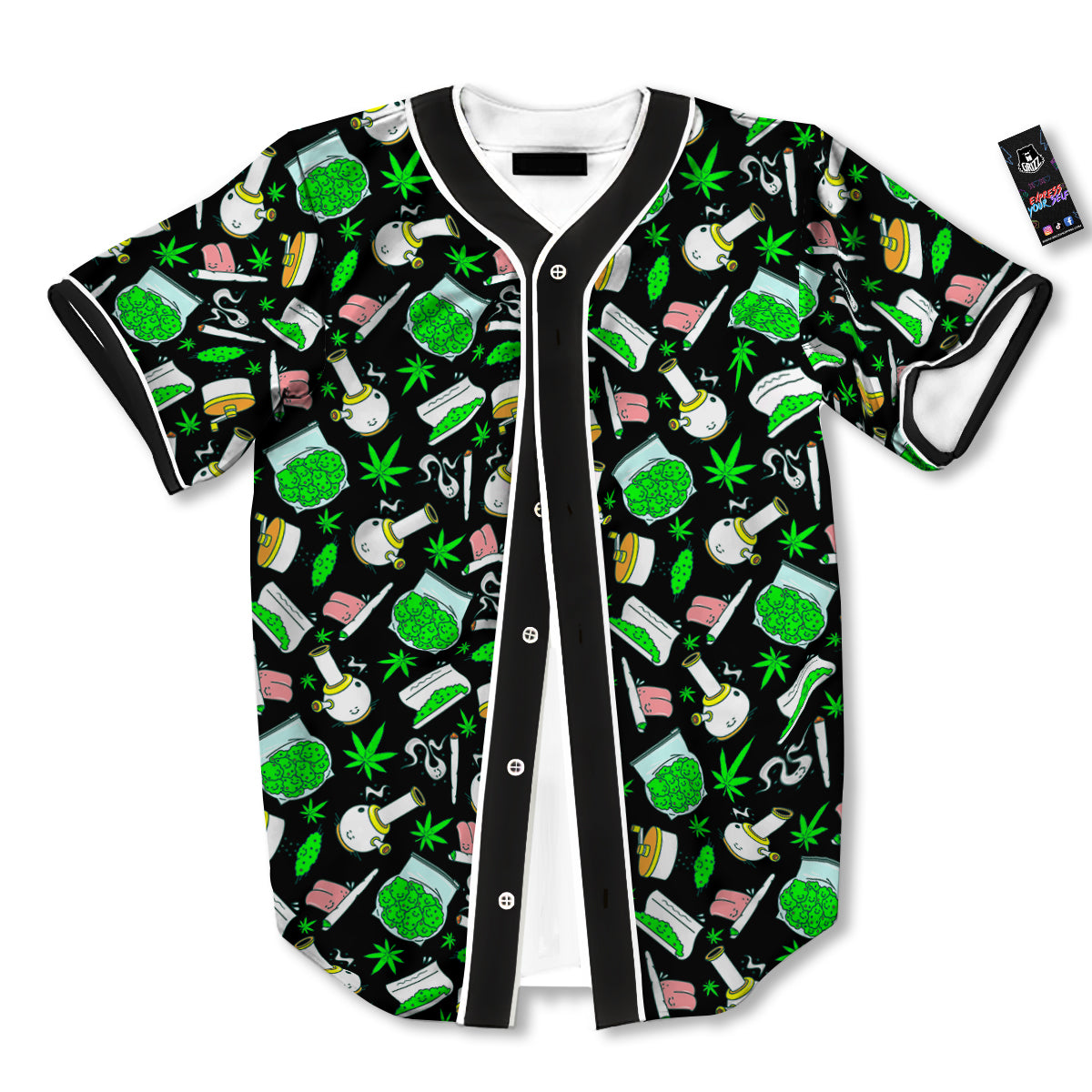 Smoke Weed Green Neon Print Pattern Baseball Jersey-grizzshop