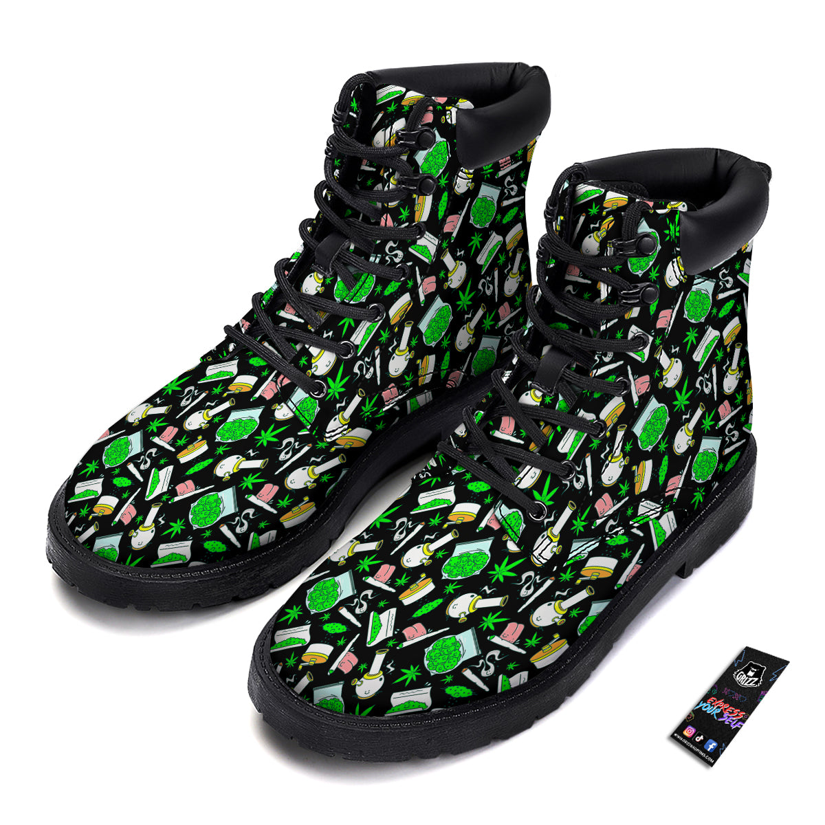 Smoke Weed Green Neon Print Pattern Boots-grizzshop