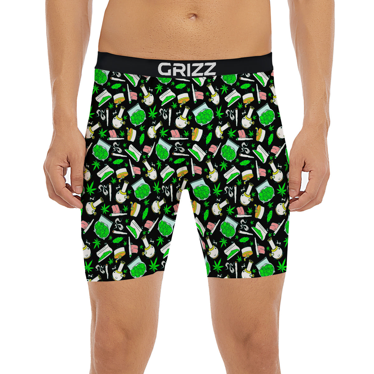 Smoke Weed Green Neon Print Pattern Boxer Briefs-grizzshop