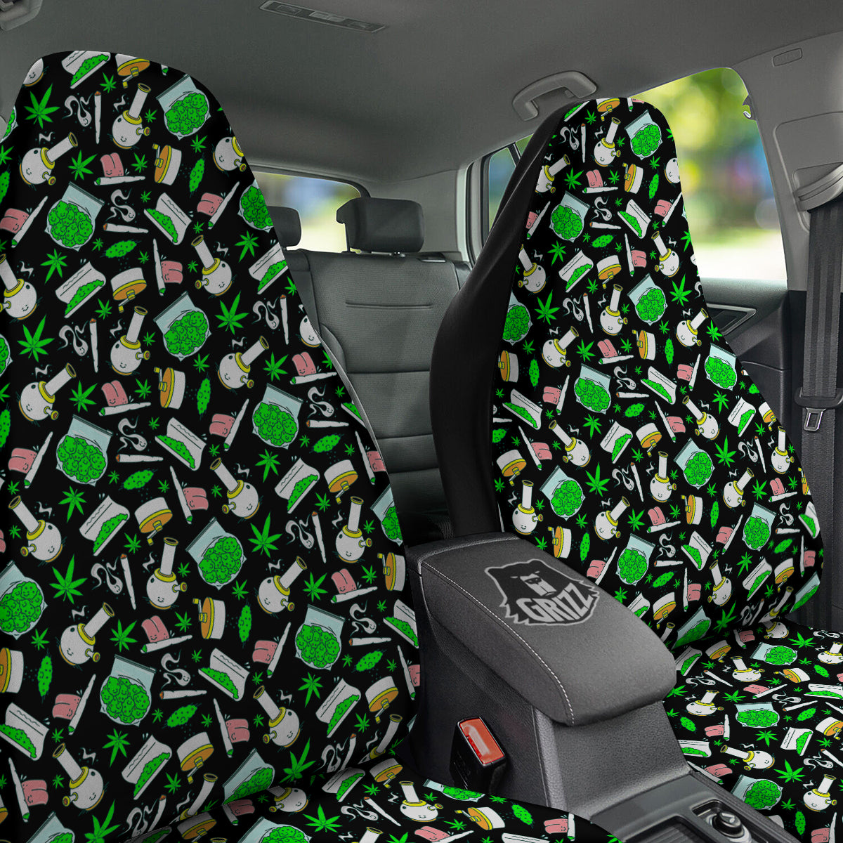 Smoke Weed Green Neon Print Pattern Car Seat Covers-grizzshop