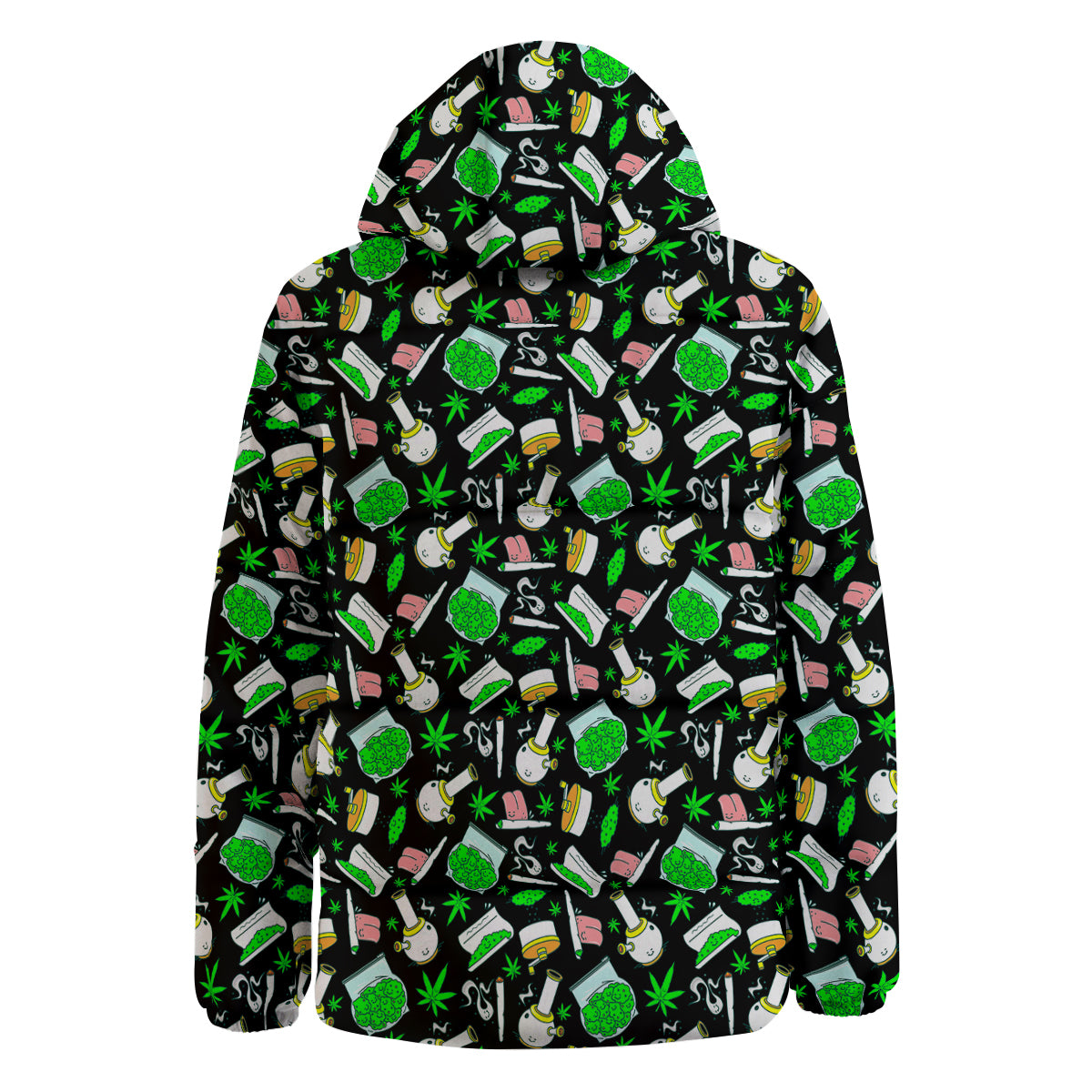Smoke Weed Green Neon Print Pattern Down Jacket-grizzshop
