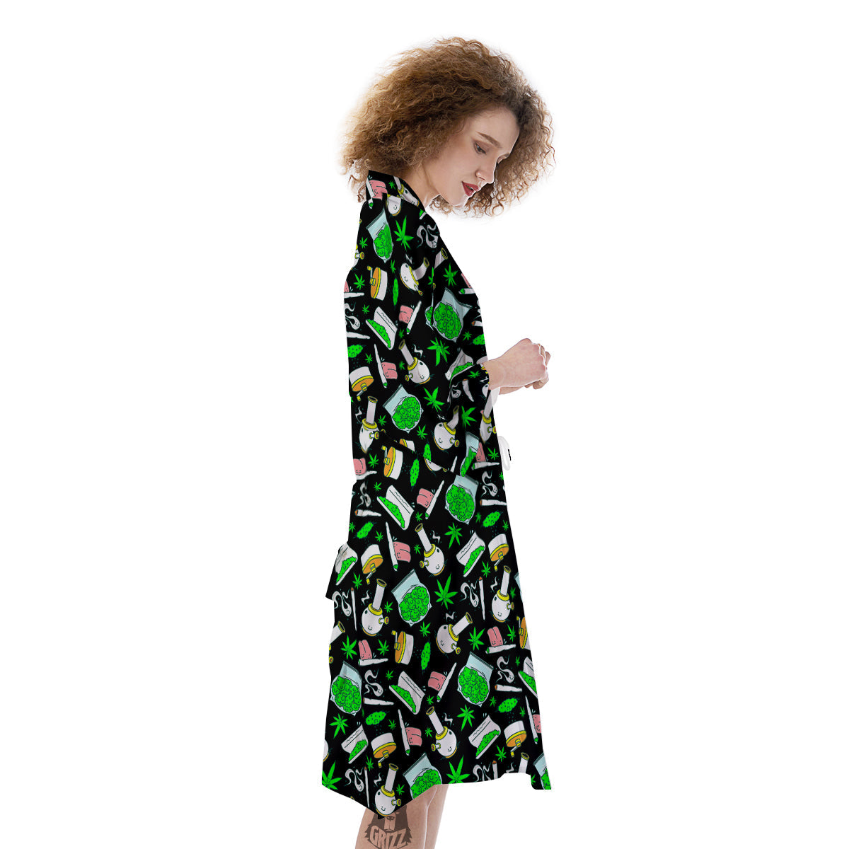 Smoke Weed Green Neon Print Pattern Kimono-grizzshop