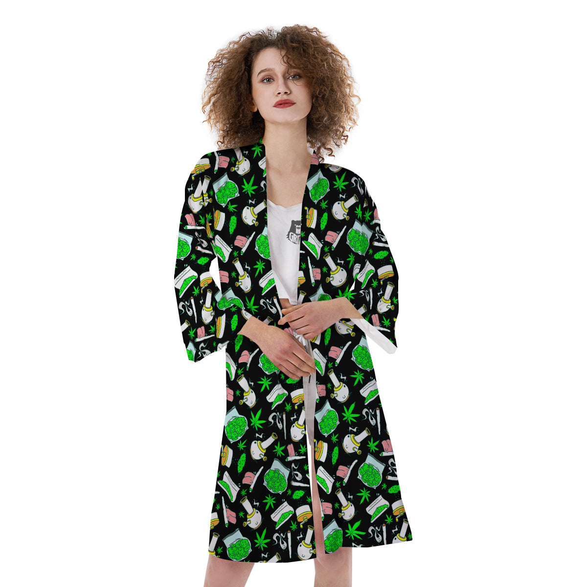 Smoke Weed Green Neon Print Pattern Kimono-grizzshop