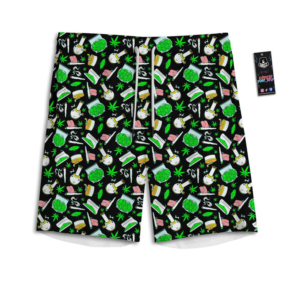 Smoke Weed Green Neon Print Pattern Men's Athletic Shorts