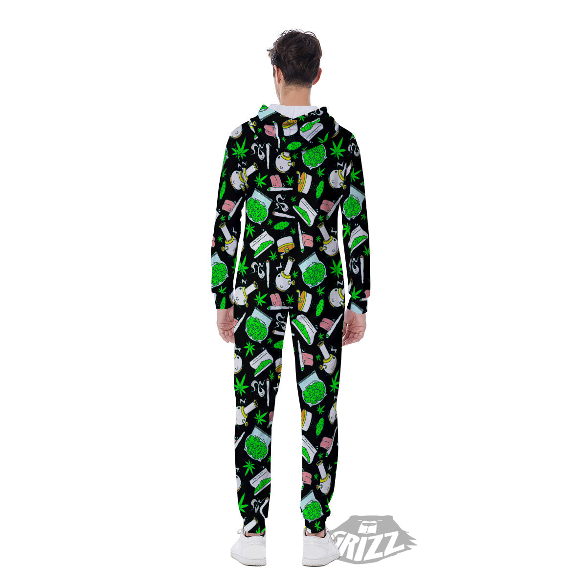 Smoke Weed Green Neon Print Pattern Men's Jumpsuit-grizzshop