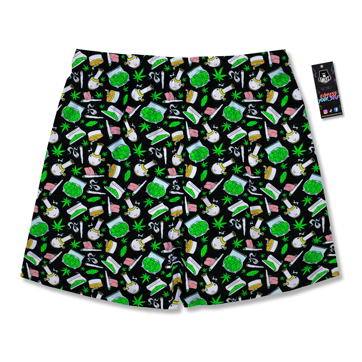 Smoke Weed Green Neon Print Pattern Men's Running Shorts-grizzshop