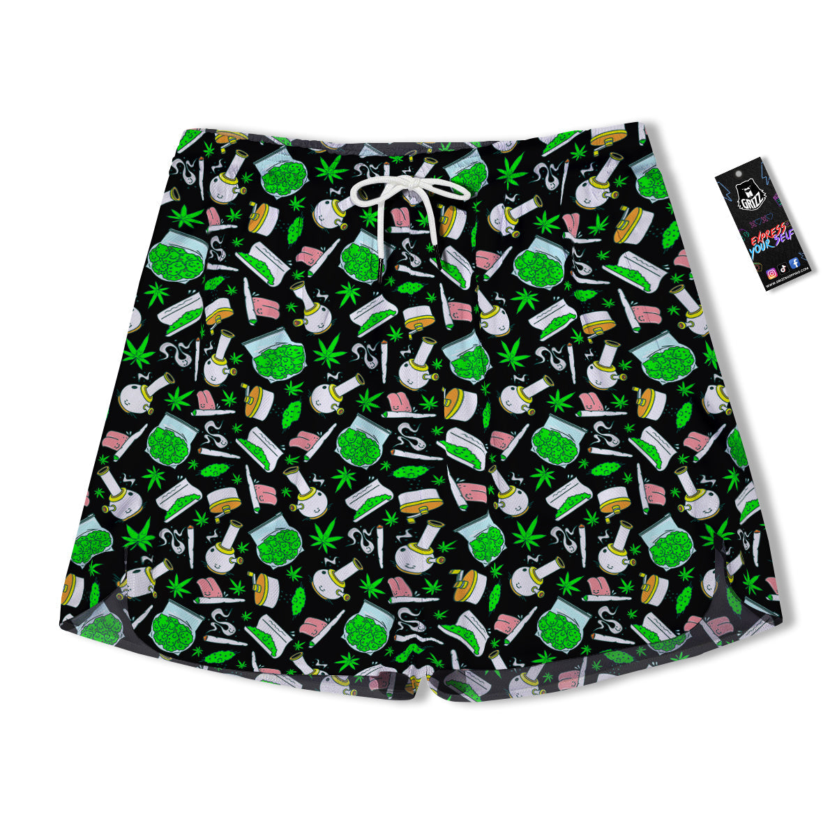 Smoke Weed Green Neon Print Pattern Men's Running Shorts-grizzshop