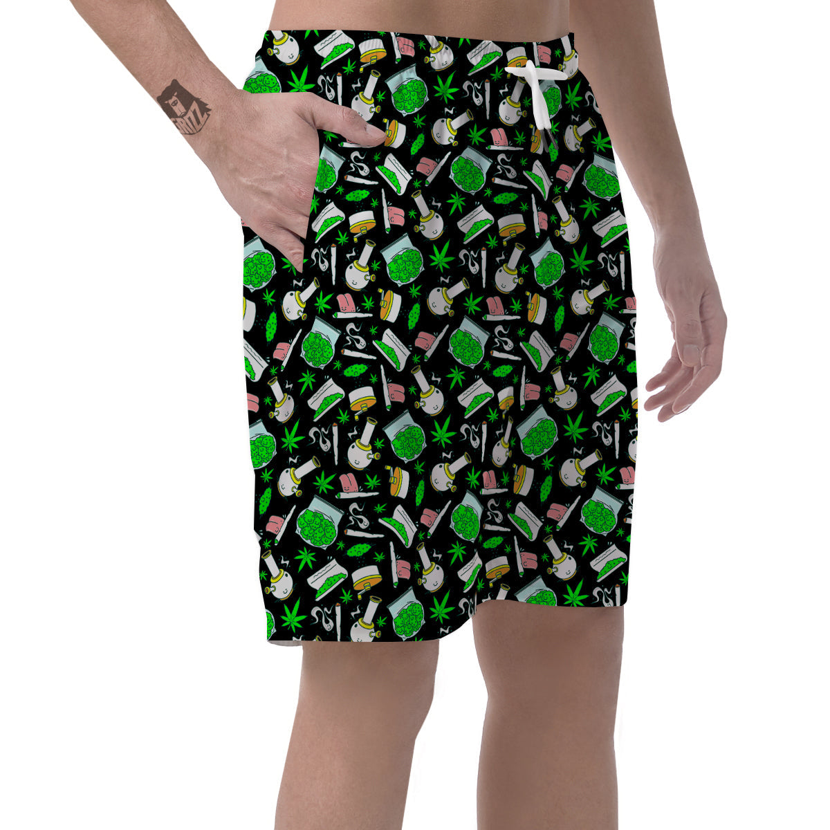 Smoke Weed Green Neon Print Pattern Men's Shorts-grizzshop