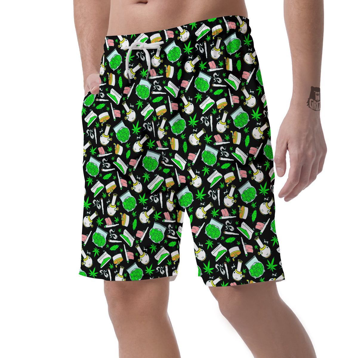 Smoke Weed Green Neon Print Pattern Men's Shorts-grizzshop