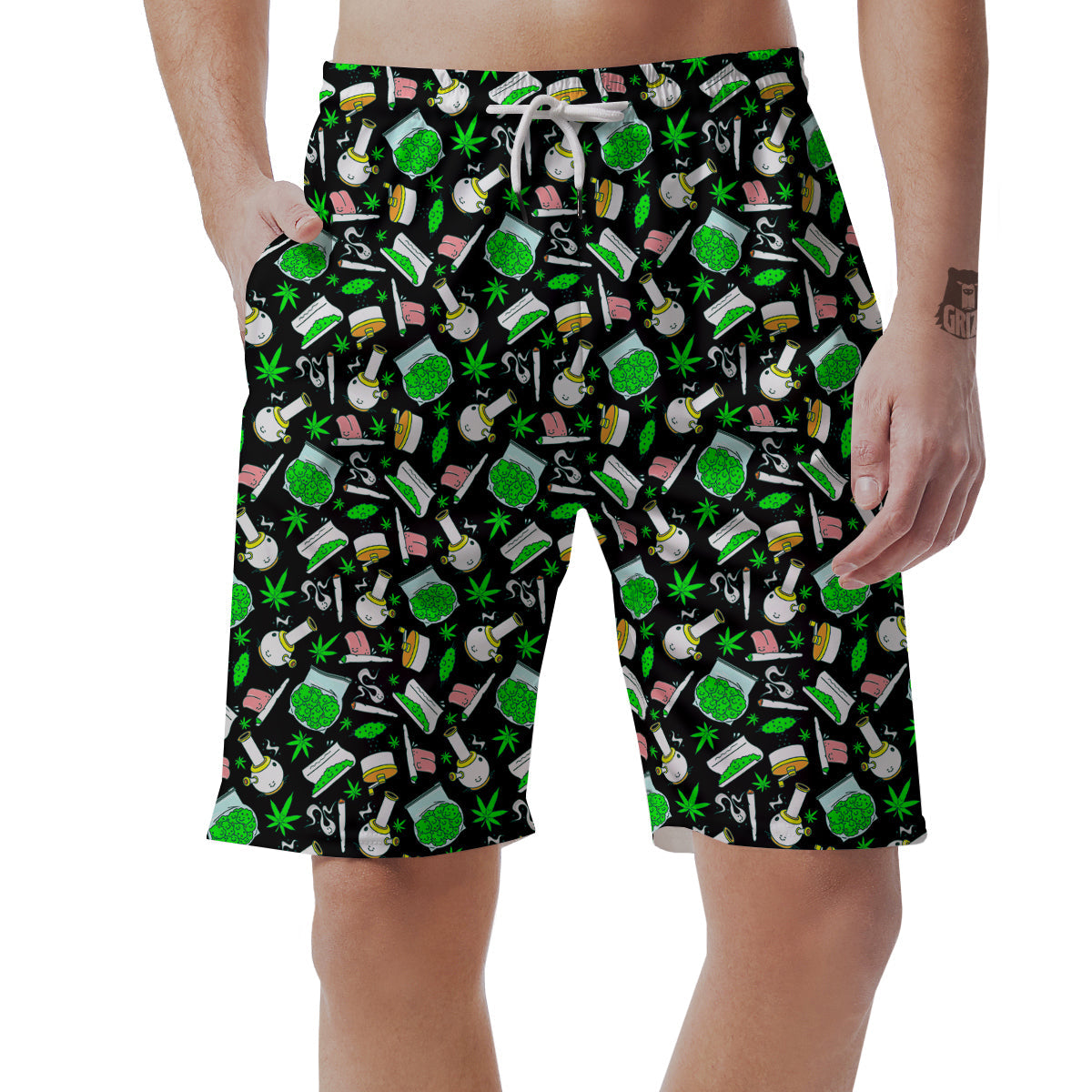 Smoke Weed Green Neon Print Pattern Men's Shorts-grizzshop