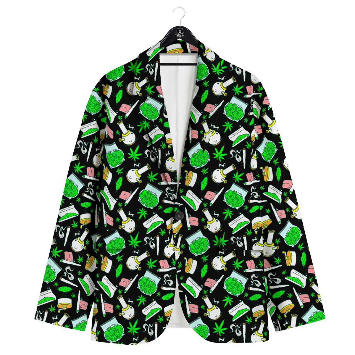 Smoke Weed Green Neon Print Pattern Men's Sport Coat-grizzshop