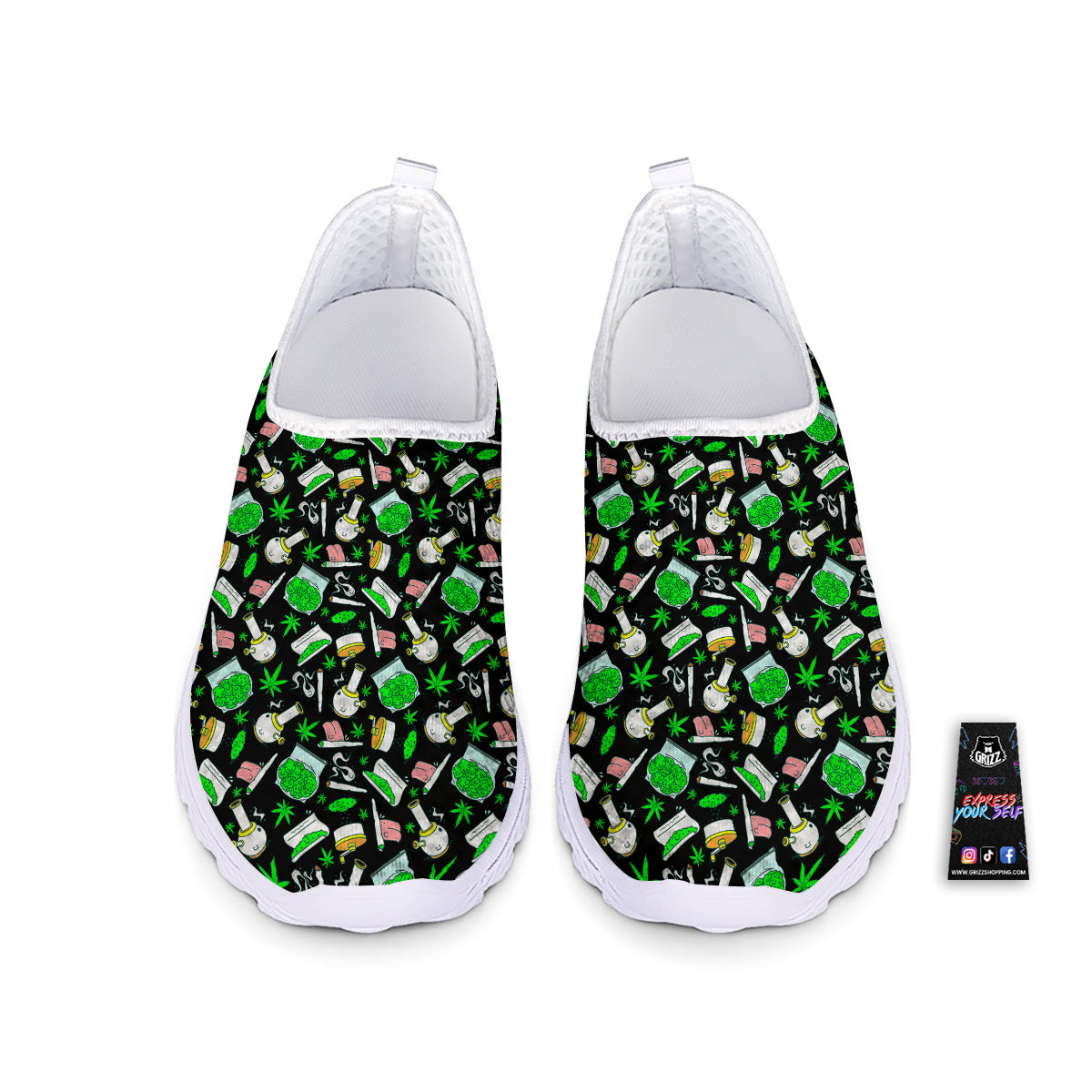Smoke Weed Green Neon Print Pattern Nurse Shoes-grizzshop