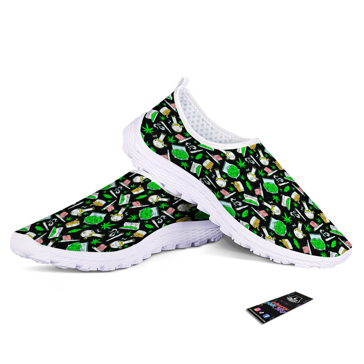 Smoke Weed Green Neon Print Pattern Nurse Shoes-grizzshop