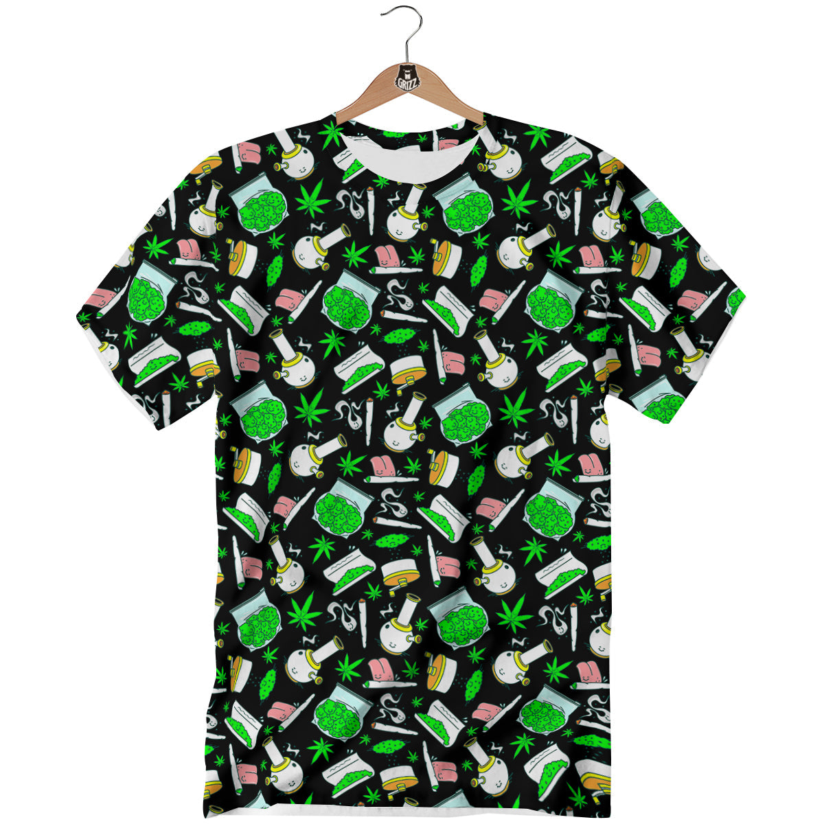 Smoke Weed Green Neon Print Pattern T-Shirt-grizzshop