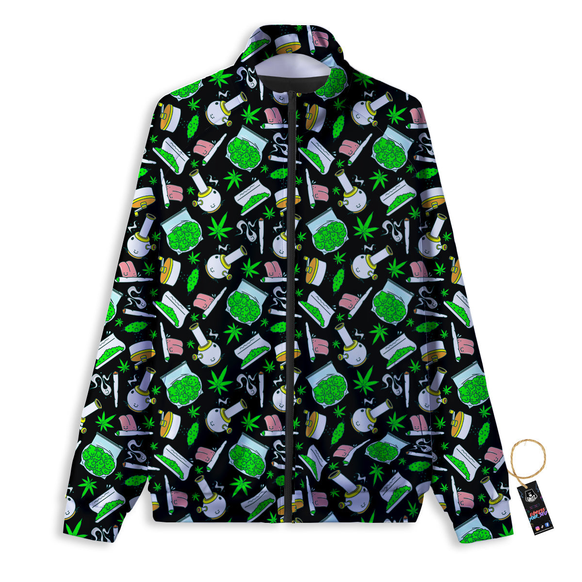 Smoke Weed Green Neon Print Pattern Track Jacket-grizzshop