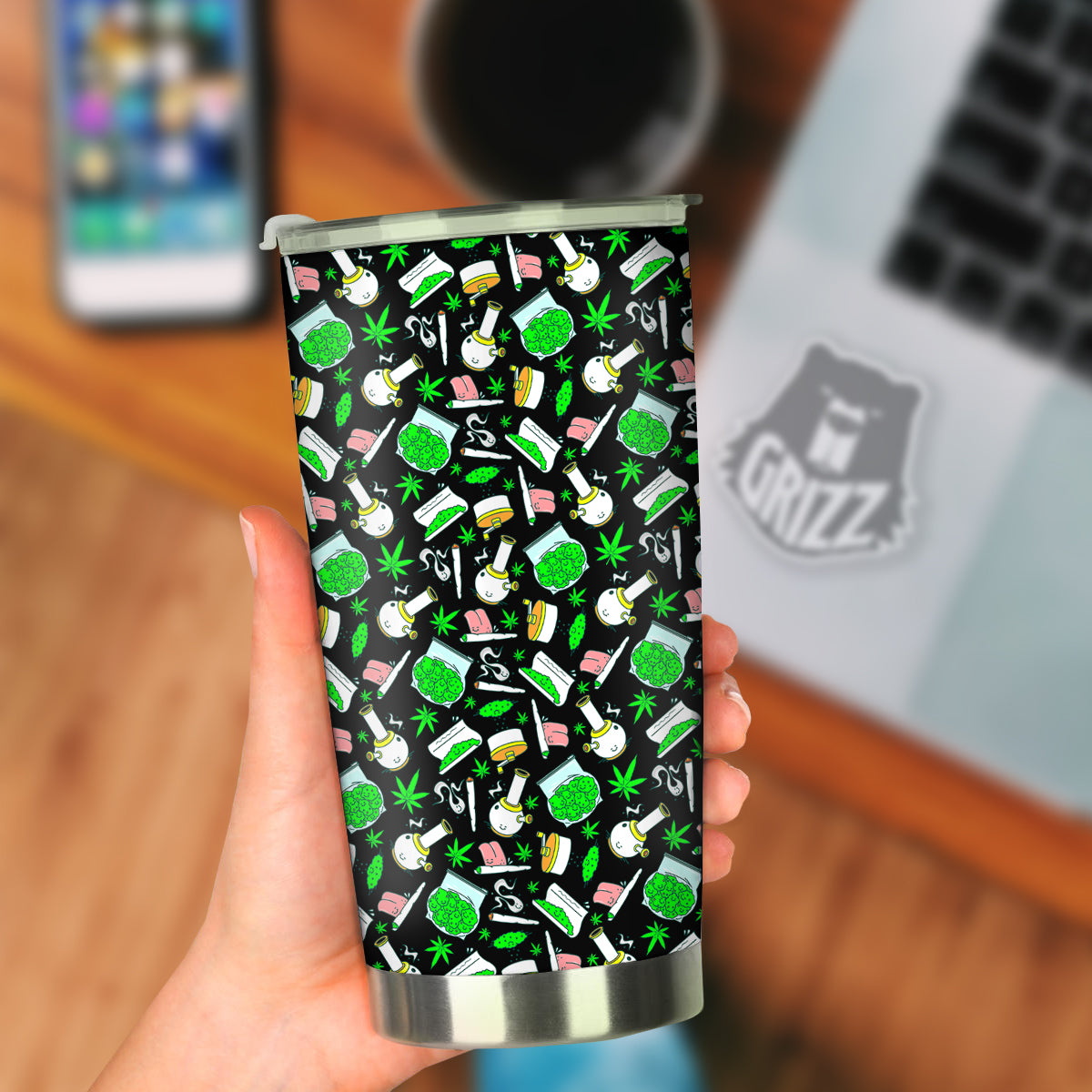 Smoke Weed Green Neon Print Pattern Tumbler-grizzshop