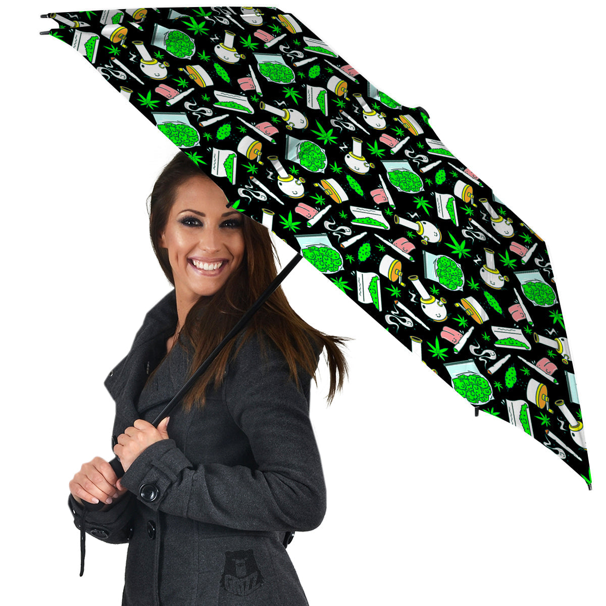 Smoke Weed Green Neon Print Pattern Umbrella-grizzshop