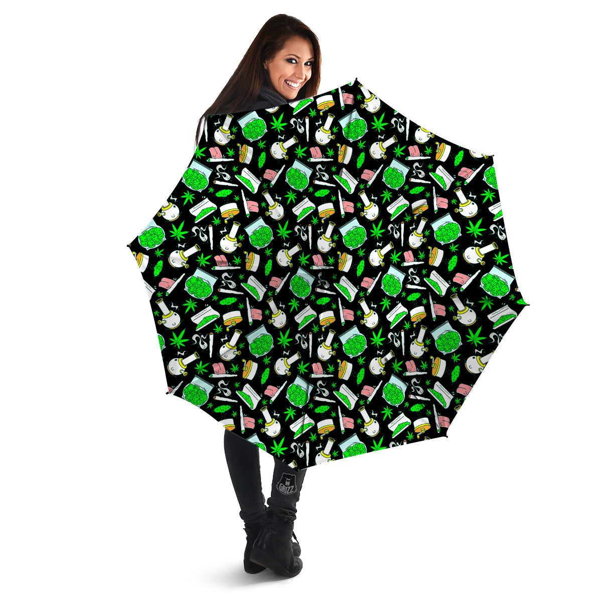 Smoke Weed Green Neon Print Pattern Umbrella-grizzshop