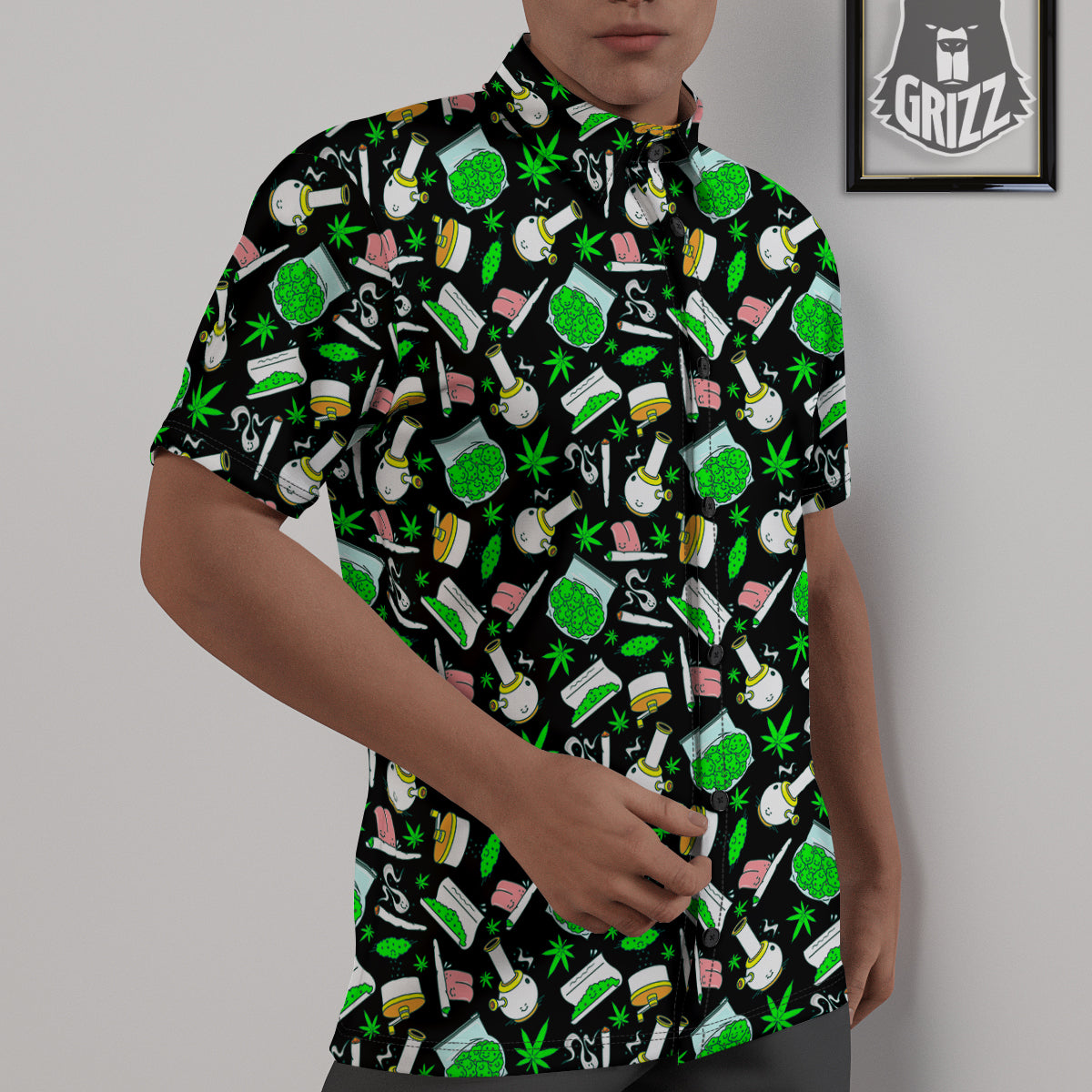 Smoke Weed Green Neon Print Pattern Untucked Shirts-grizzshop