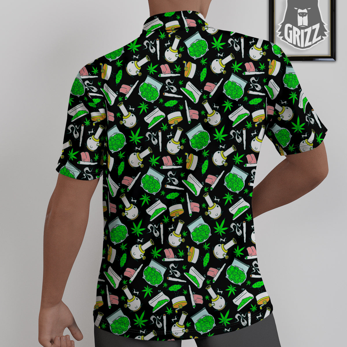 Smoke Weed Green Neon Print Pattern Untucked Shirts-grizzshop