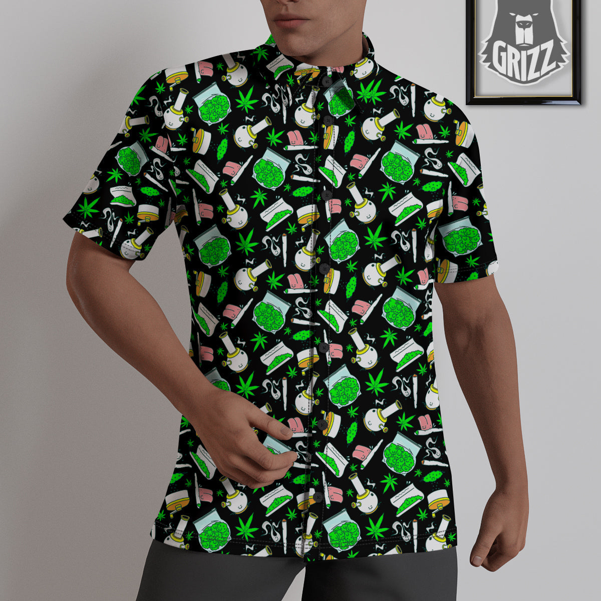 Smoke Weed Green Neon Print Pattern Untucked Shirts-grizzshop