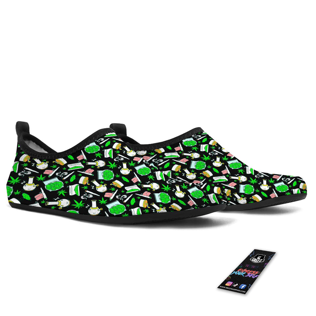 Smoke Weed Green Neon Print Pattern Water Shoes-grizzshop