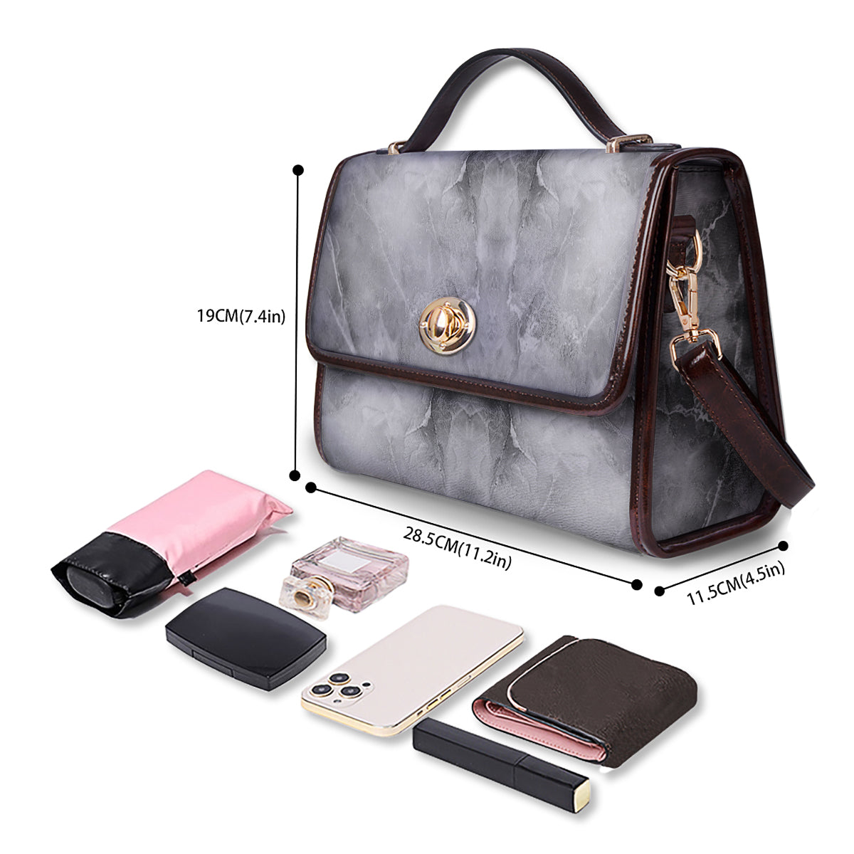 Smoke Marble White Grey Print Pattern Women's Satchel Bag