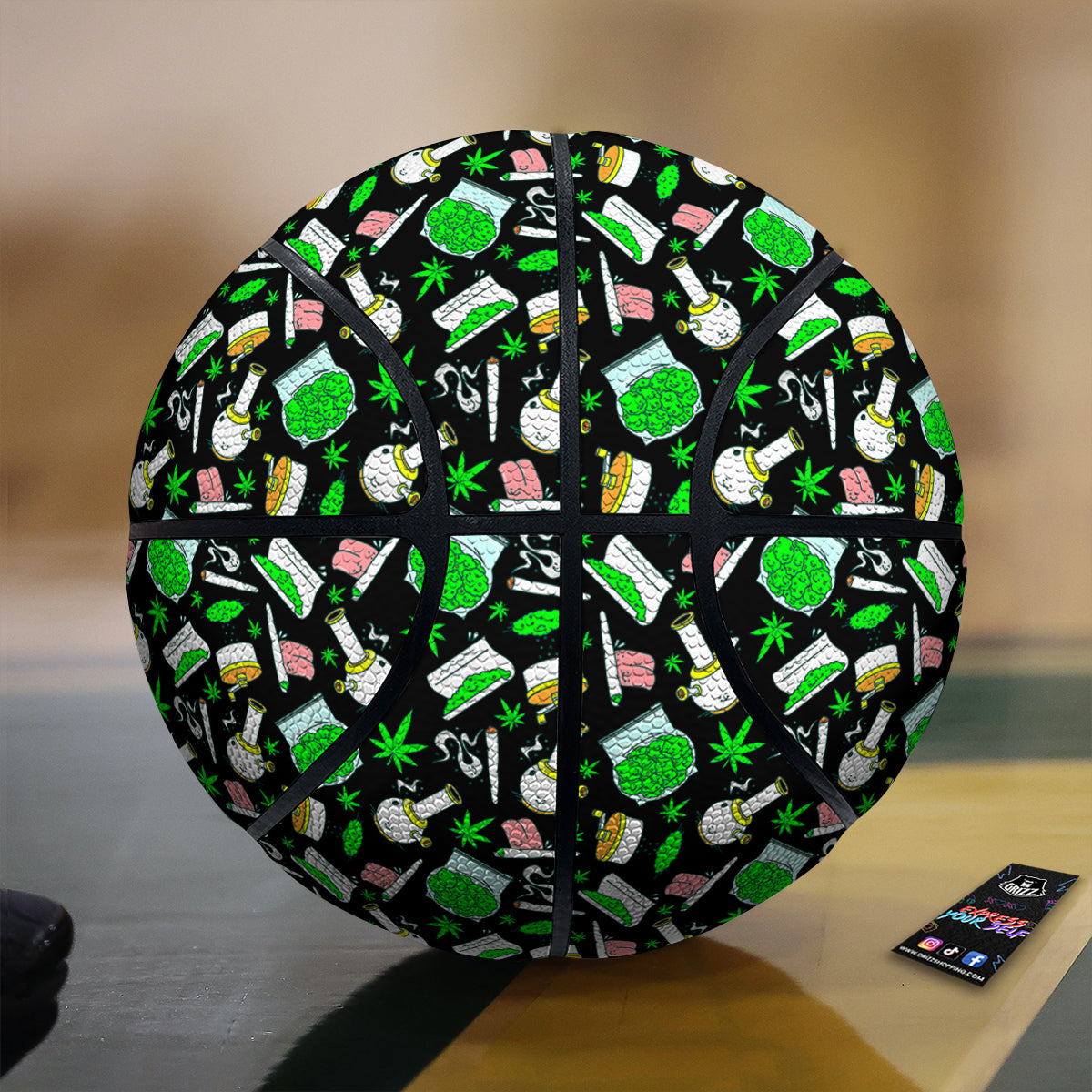 Smoke Weed Green Neon Print Pattern Basketball