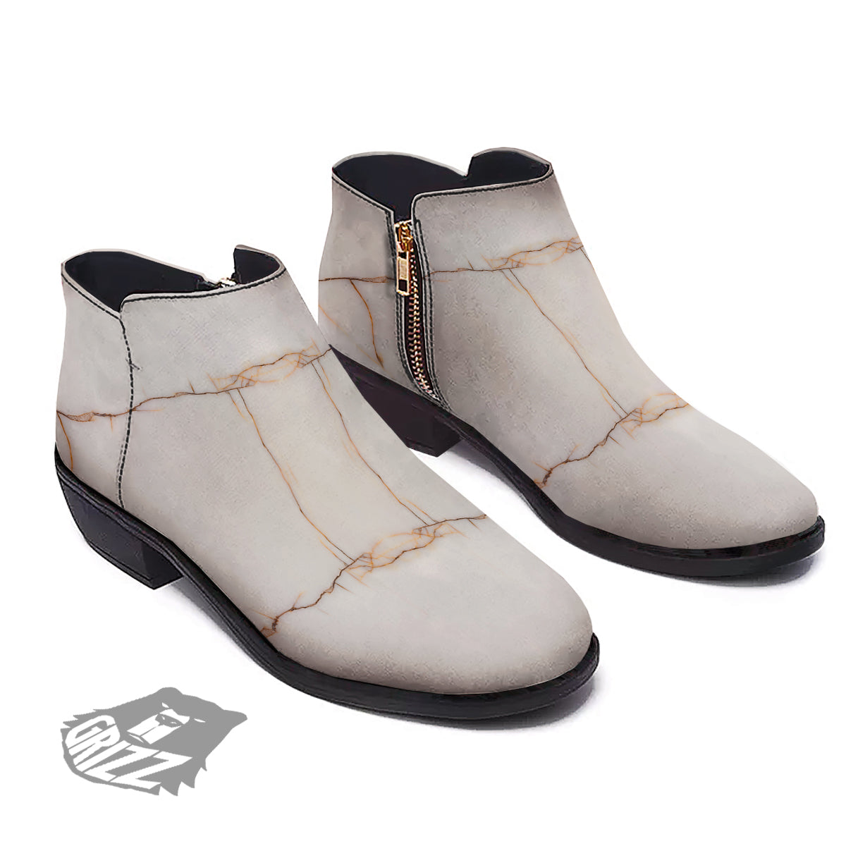 Smooth Marble White Brown Print Pattern Ankle Boots-grizzshop