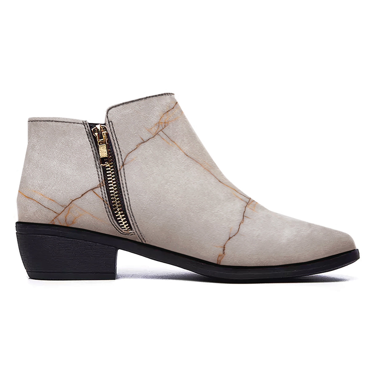Smooth Marble White Brown Print Pattern Ankle Boots-grizzshop
