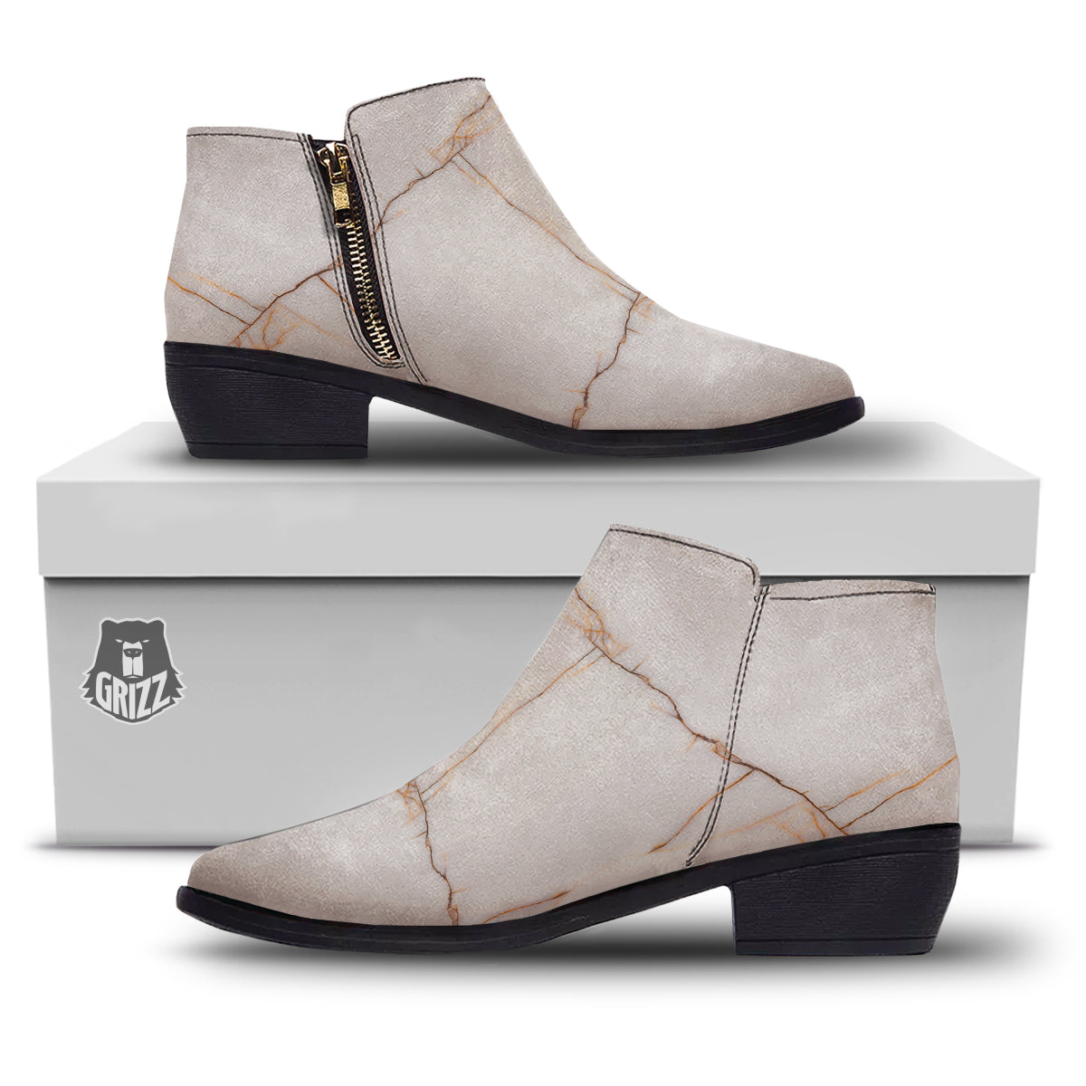 Smooth Marble White Brown Print Pattern Ankle Boots-grizzshop