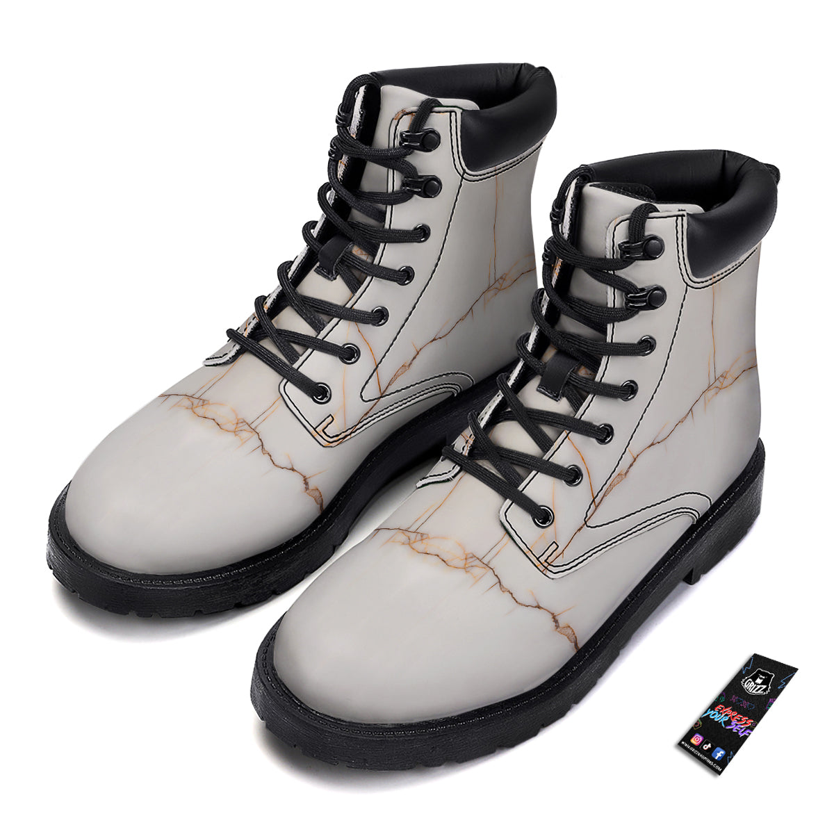 Smooth Marble White Brown Print Pattern Boots-grizzshop