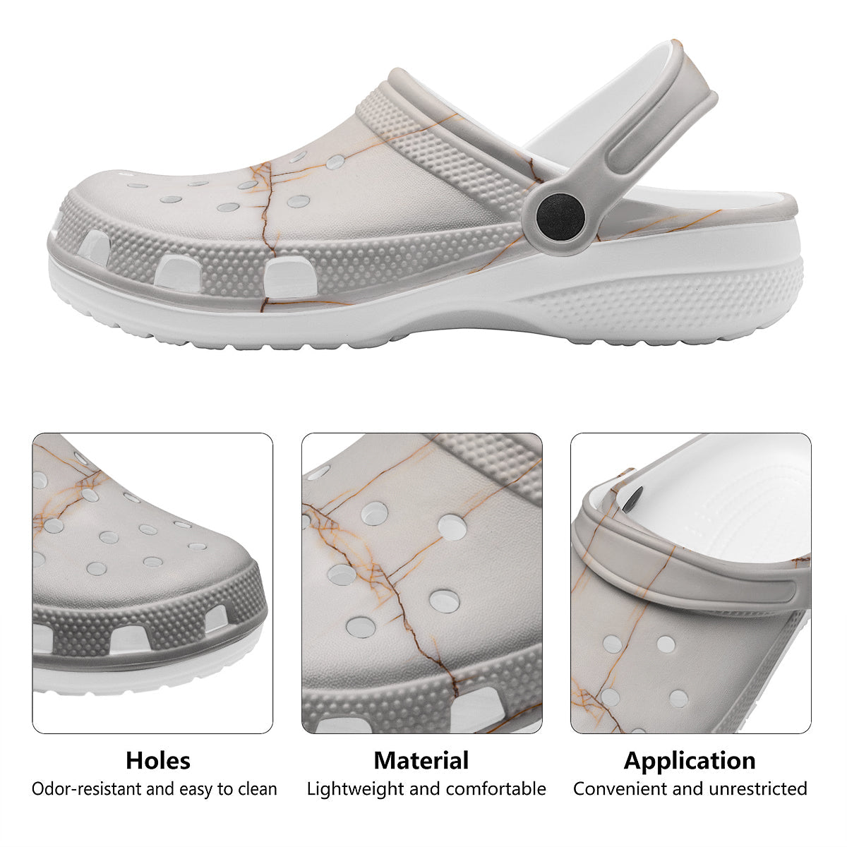 Smooth Marble White Brown Print Pattern Clog-grizzshop