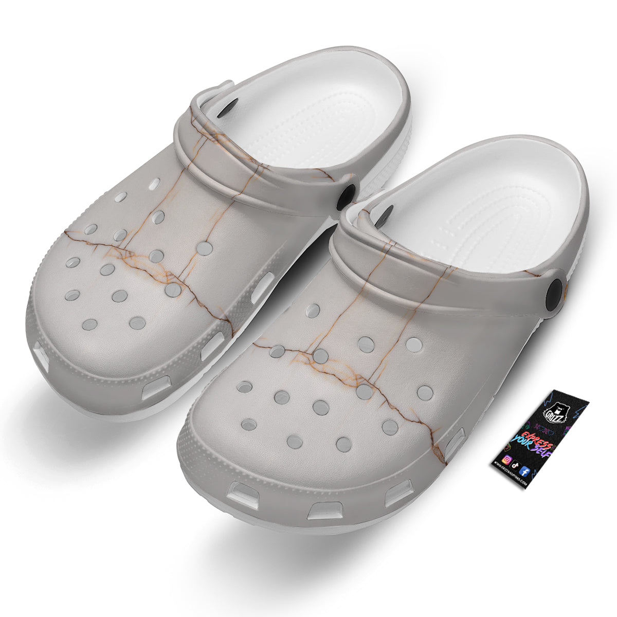 Smooth Marble White Brown Print Pattern Clog-grizzshop