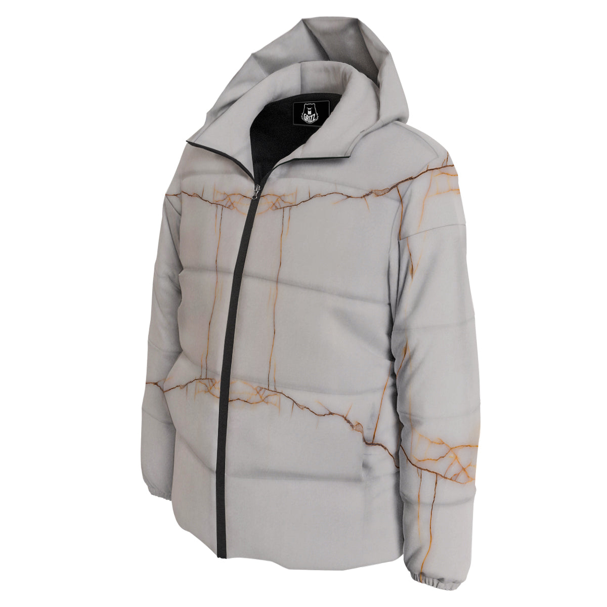 Smooth Marble White Brown Print Pattern Down Jacket-grizzshop