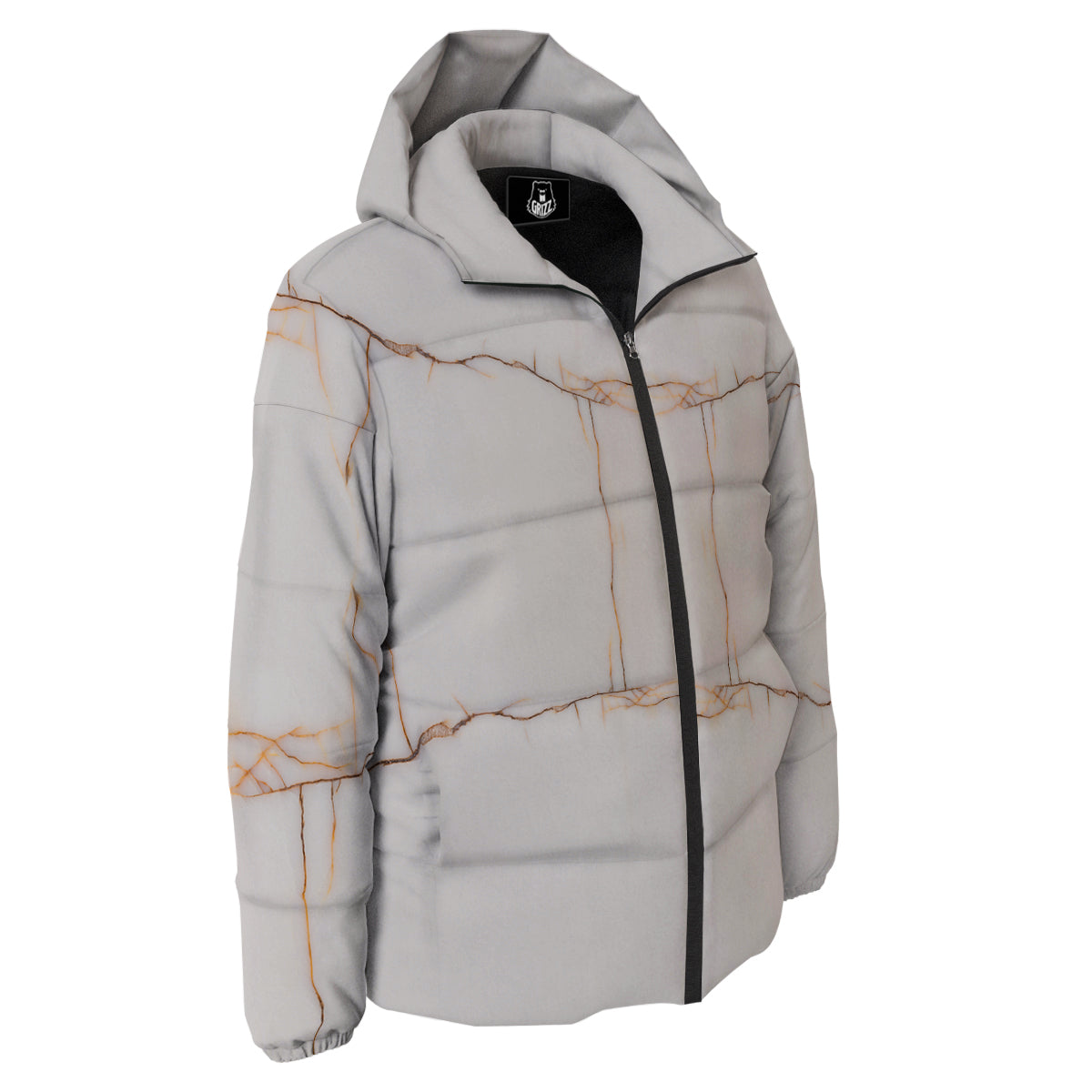 Smooth Marble White Brown Print Pattern Down Jacket-grizzshop
